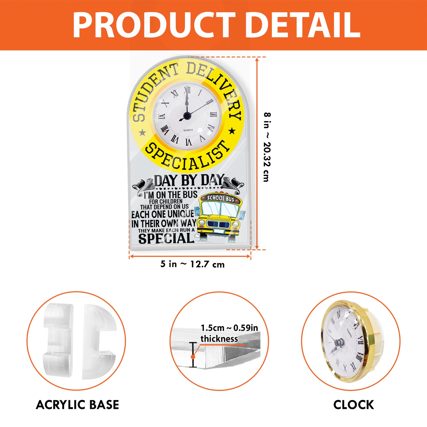 Acrylic Desk Clock Plaque - Day by day school bus driver life