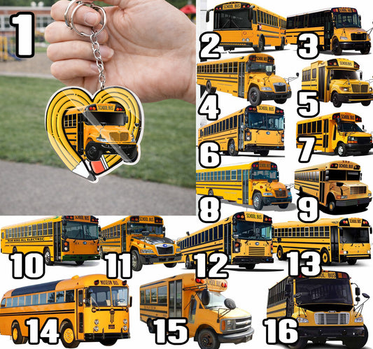 School bus keychains - Heart collection