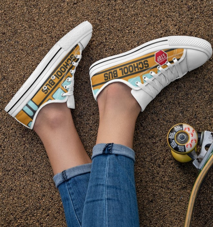 AdultsWhite/ Black Low Top Canvas Shoes with school bus style