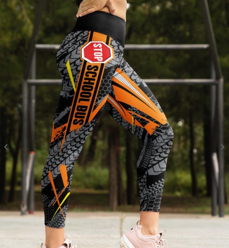 School Bus style  High Waist Leggings - AOP Legging