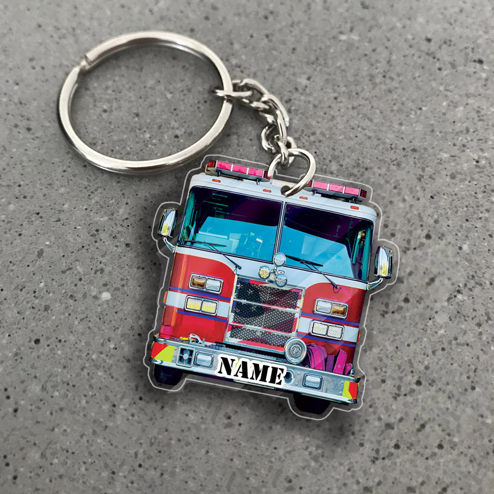 Transparent Acrylic Keychain -  firefighter truck ( Personalizable )