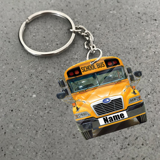 Transparent Acrylic Keychain 5 - School Bus Blue Bird (personalize)