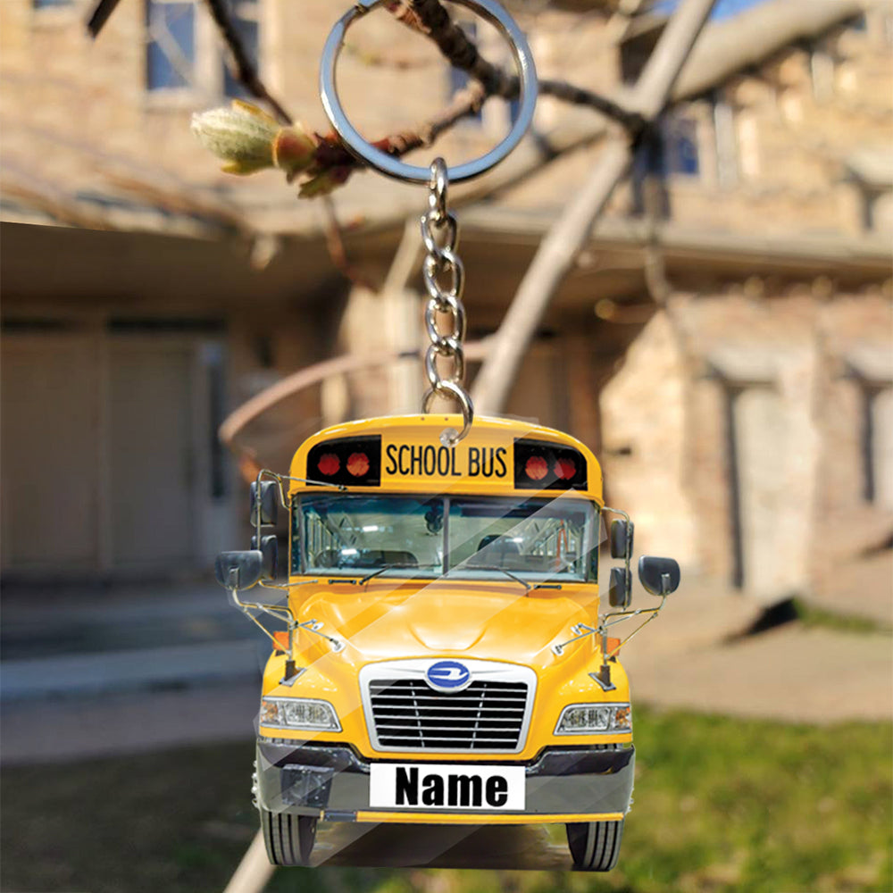 Transparent Acrylic Keychain 5 - School Bus Blue Bird (personalize)