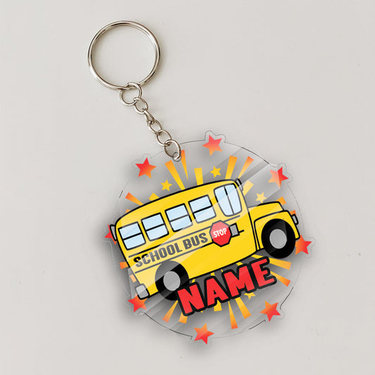 Transparent Acrylic Keychain - School bus cute ( Personalizable )