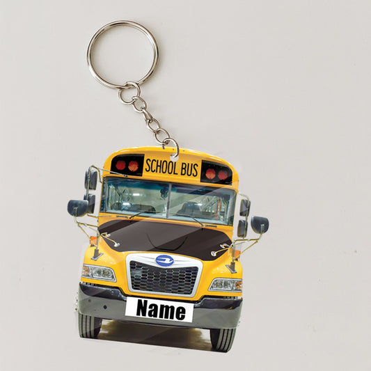 Transparent Acrylic Keychain 6 - School Bus Blue Bird Diesel (personalize)